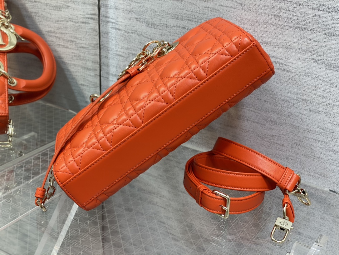 Medium Lady D-Joy Bag Orange Cannage Lambskin